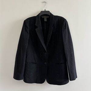 VTG Donna Karan Blazer Black White Wool Blend Pockets Women 10 Office 90s Career